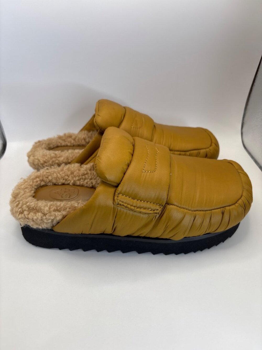 ASH Gong Puffy Loafer Mule Faux Shearing Fur Lining Honey Brown Size 6 NWOB - Picture 4 of 8